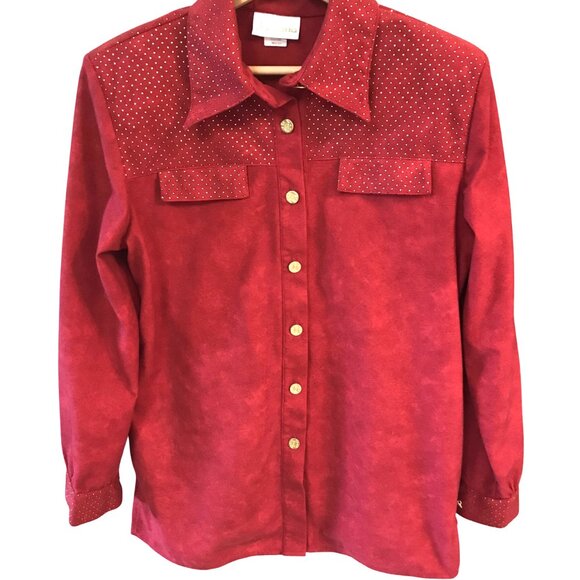 Jordana Metallic Dot Tunic: Vintage 70s Blouse, Red w/Gold Dots, Size Small 6-8 - Picture 1 of 9